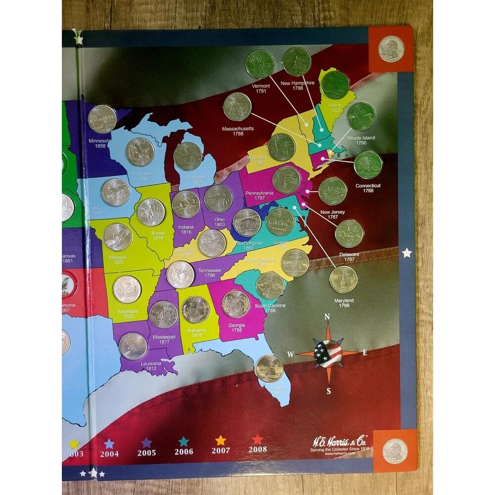 H.E. Harris & Co. State Series Quarters Collectors Map Near Complete (38 of 50)